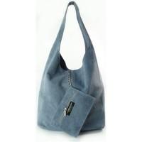 Vera Pelle Zamsz Shopper Bag Skórzana XL A4 Blue women\'s Handbags in multicolour