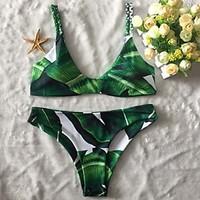 Venus Queen Women\'s Halter BikiniFloral Nylon Spandex Green