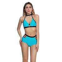 Venus Queen Women\'s Halter BikiniCutout Color Block Nylon Spandex Swimwear
