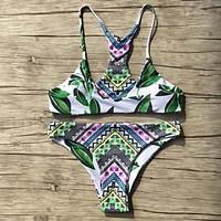 Venus Queen Women\'s Halter BikiniFloral Nylon Spandex Green