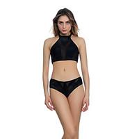 Venus Queen Women\'s Halter Bikini Solid Mesh Nylon Spandex Solid