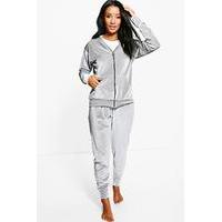 velour zip through hoody and jogger lounge set grey