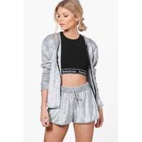Velour Short And Hoodie Set - silver