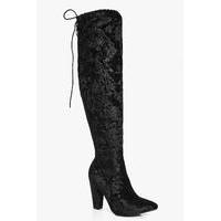 velvet pointed toe over the knee boot black