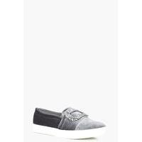 Velvet Embellished Trim Skater - grey