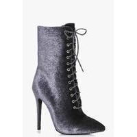 Velvet Lace Up Shoe Boot - grey