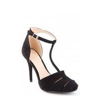 Velvet T Bar Sandals In Black