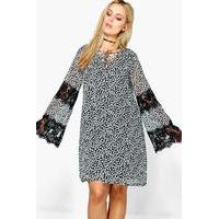 Verity Ditsy Floral Print Lace Up Swing Dress - black