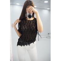 Veneta Black crochet asymmetric hem top