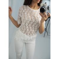 Veneta white crochet asymmetric hem top