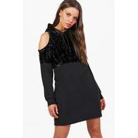 Velvet Colour Block Sweat Shirt Dress - black