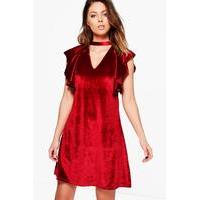 velvet frill front dress wine