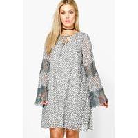 Verity Ditsy Floral Print Lace Up Swing Dress - taupe