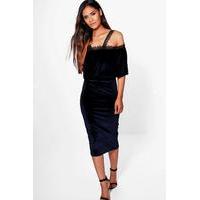 velvet crochet trim tiered midi dress midnight