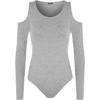 Vera Basic Cut Shoulder Long Sleeve Bodysuit - Light Grey