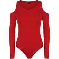Vera Basic Cut Shoulder Long Sleeve Bodysuit - Red