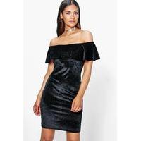 velvet metallic off shoulder bodycon dress black