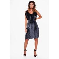 Velvet Frill Dress - grey