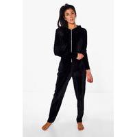 Velvet Hooded Jumpsuit - black