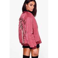 Velvet Lace Up Back Bomber - antique rose