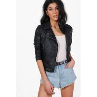 vegan leather biker jacket with quilt detail black