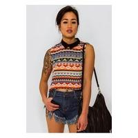 venice aztec print sleeveless tank top in orange