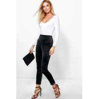 Velvet Turn Up Skinny Trousers - black