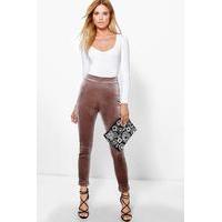 Velvet Turn Up Skinny Trousers - taupe