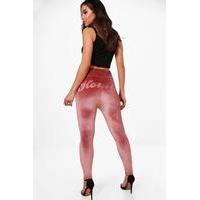 Velvet Slogan Highwaist Leggings - rose