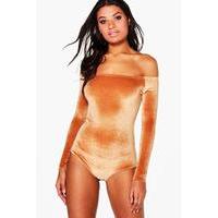 Velvet Bardot Long Sleeve Bodysuit - cinnamon