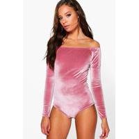 Velvet Bardot Long Sleeve Bodysuit - dusky pink