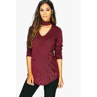 Veronica Metallic Choker Ribbed Top - berry