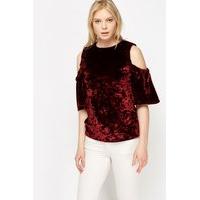 Velveteen Elasticated Cold Shoulder Top