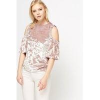 Velveteen Elasticated Cold Shoulder Top