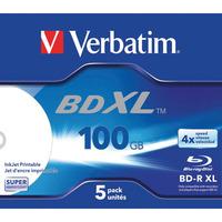 verbatim 43789 bd r xl 100gb 4x wide inkjet printable pack of 5