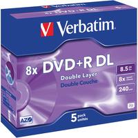 verbatim 43541 dvdr double layer matt silver 8x 85gb pack of 5