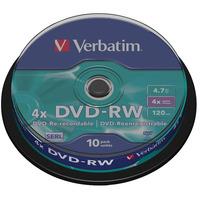 verbatim 43552 dvd rw matt silver 4x 47gb pack of 10