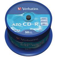 verbatim 43343 cd r azo crystal 52x 700mb pack of 50