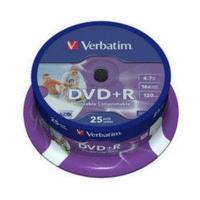 Verbatim DVD+R 4, 7GB 120min 16x Wide Inkjet Printable ID Brand printable 25pk Spindle