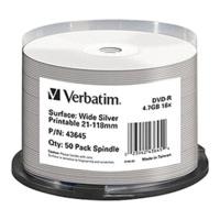 Verbatim DVD-R 4, 7GB 120min 16x Wide Silver Inkjet Printable No ID Brand printable 50pk Spindle
