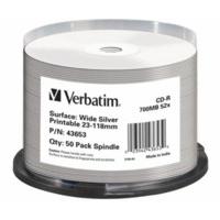 Verbatim CD-R 700MB 80min 52x Wide Silver Inkjet Printable No ID Brand printable 50pk Spindle