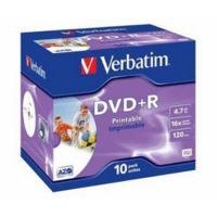Verbatim DVD+R 4, 7GB 120min 16x Wide Inkjet Printable ID Brand printable 10pk Jewel Case