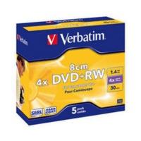 verbatim dvdrw mini 1 4gb 30min 4x matt silver 5pk jewel case