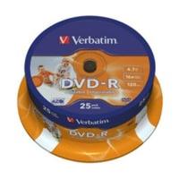 Verbatim DVD-R 4, 7GB 120min 16x Wide Inkjet Printable ID Brand printable 25pk Spindle