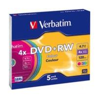 Verbatim DVD+RW 4, 7GB 120min 4x Color 5pk Slim Case