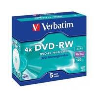 Verbatim DVD-RW 4, 7GB 120min 4x Matt Silver 5pk Jewel Case