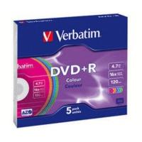 Verbatim DVD+R 4, 7GB 120min 16x Color 5pk Slim Case