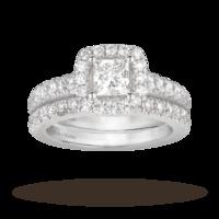 Vera Wang Love princess cut 1.95 total carat weight cluster and diamond set shoulder bridal set in 18 carat white gold