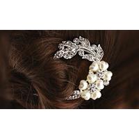 vintage crystal faux pearl beaded hair clip