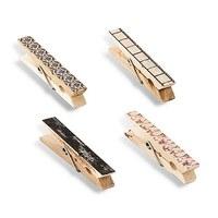vintage wooden clothespins with romantic black and pink pattern
